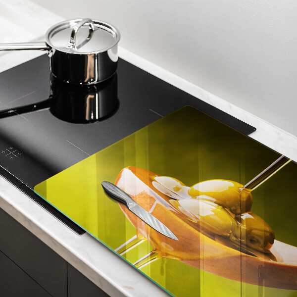 Steklena podloga za rezanje Oljčno olje in olive