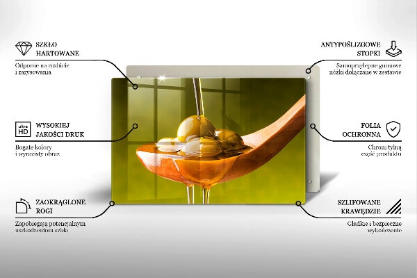 Steklena podloga za rezanje Oljčno olje in olive