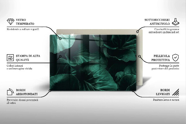 Steklena podloga za rezanje Divji temni listi