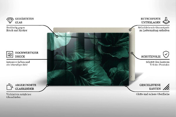 Steklena podloga za rezanje Divji temni listi