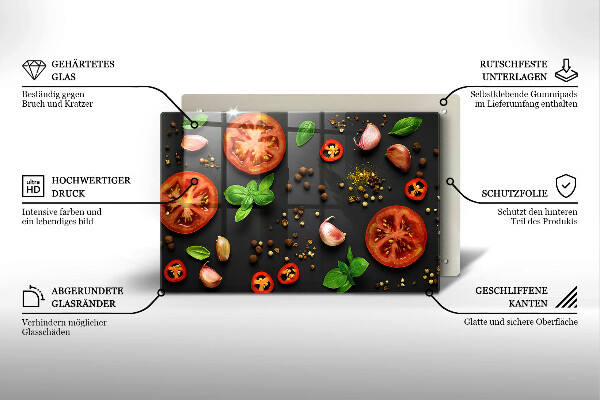 Steklena podloga za rezanje Paradižnik in začimbe
