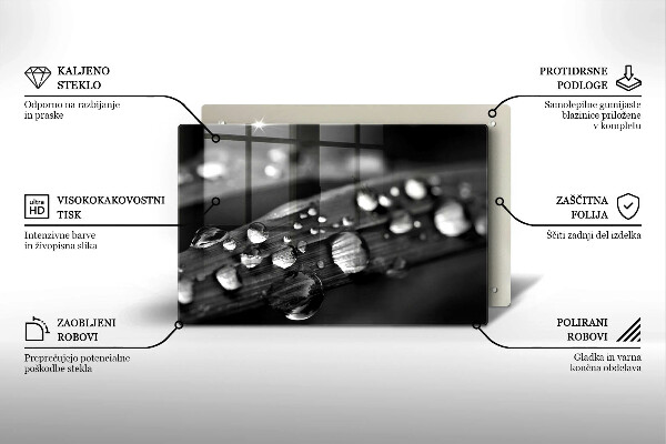 Steklena podloga za rezanje Kaplje rose na listih