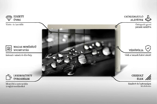 Steklena podloga za rezanje Kaplje rose na listih