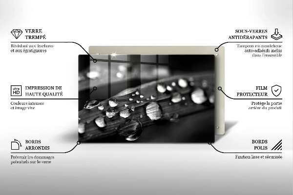 Steklena podloga za rezanje Kaplje rose na listih