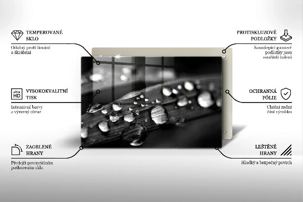 Steklena podloga za rezanje Kaplje rose na listih