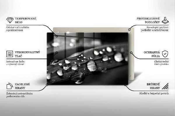 Steklena podloga za rezanje Kaplje rose na listih