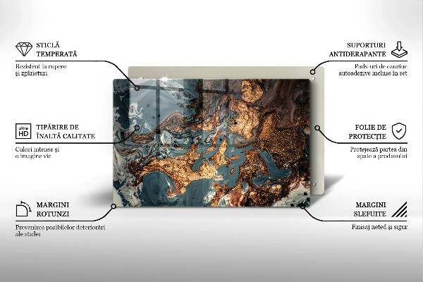 Steklena podloga za rezanje Struktura zlate kamnine