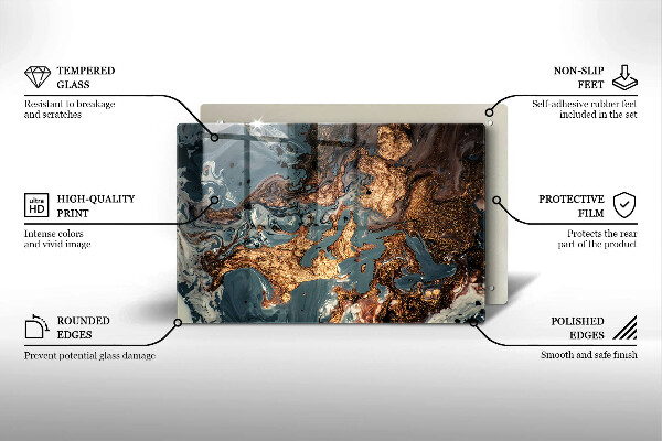 Steklena podloga za rezanje Struktura zlate kamnine