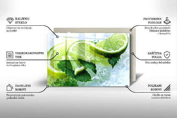 Steklena podloga za rezanje Limetina meta in led