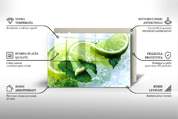 Steklena podloga za rezanje Limetina meta in led