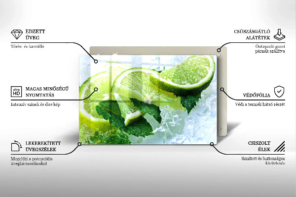 Steklena podloga za rezanje Limetina meta in led