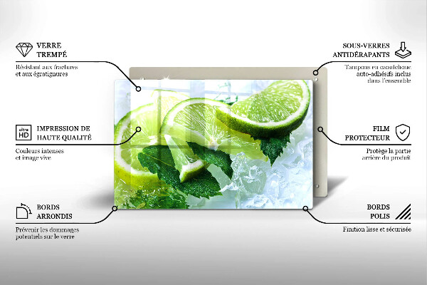Steklena podloga za rezanje Limetina meta in led