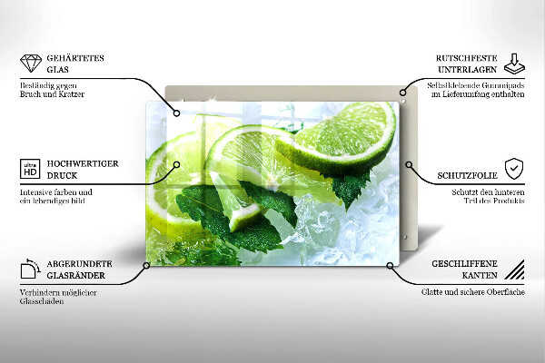 Steklena podloga za rezanje Limetina meta in led