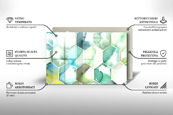 Steklena podloga za rezanje Akvarelni šesterokotniki