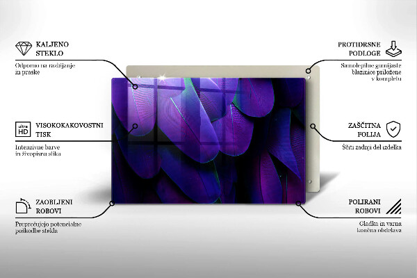 Steklena podloga za rezanje Neonsko perje