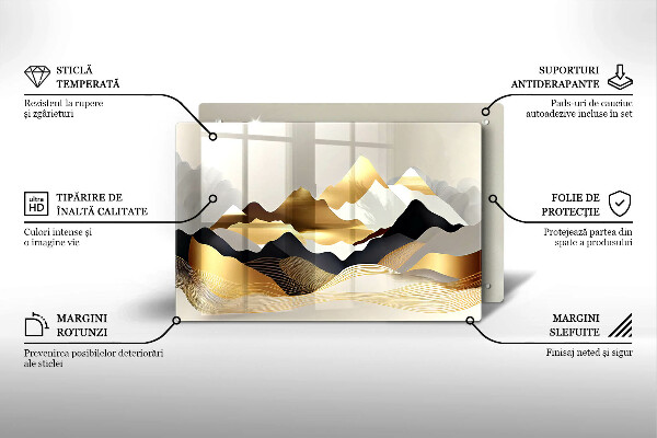 Steklena podloga za rezanje Abstraktne zlate gore