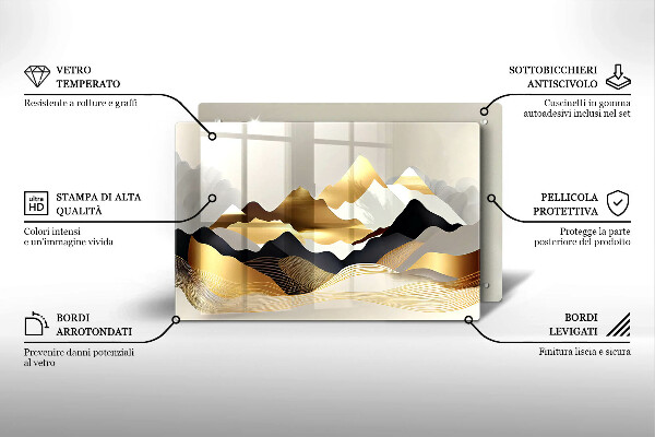 Steklena podloga za rezanje Abstraktne zlate gore