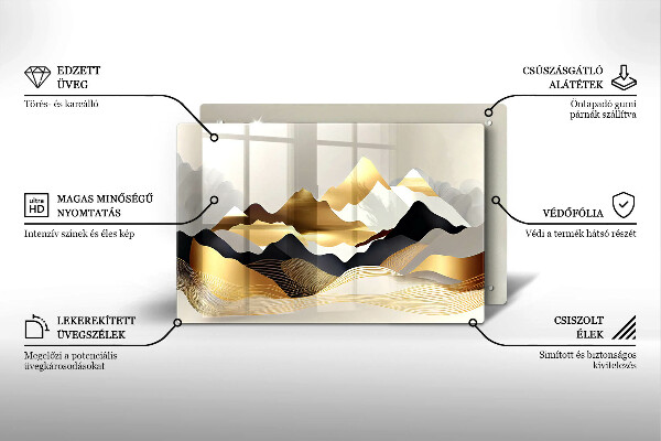 Steklena podloga za rezanje Abstraktne zlate gore