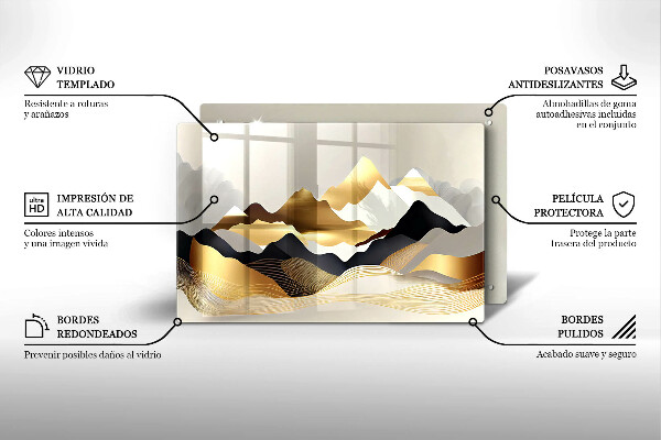 Steklena podloga za rezanje Abstraktne zlate gore