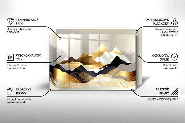 Steklena podloga za rezanje Abstraktne zlate gore