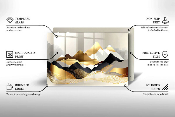 Steklena podloga za rezanje Abstraktne zlate gore