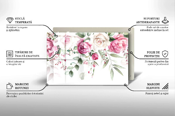 Steklena podloga za rezanje Akvarel vrtnice