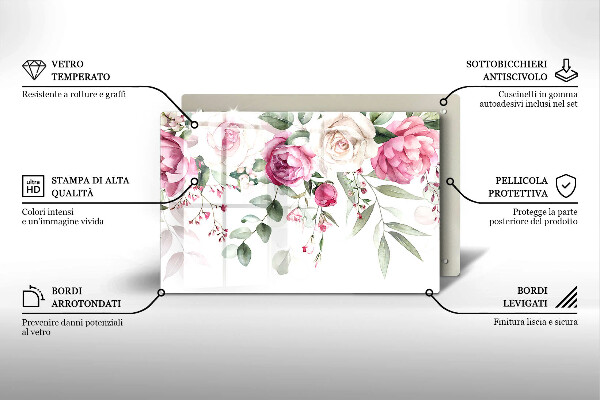 Steklena podloga za rezanje Akvarel vrtnice