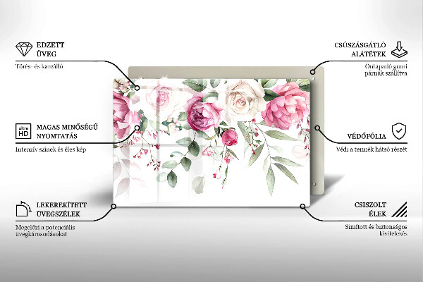 Steklena podloga za rezanje Akvarel vrtnice