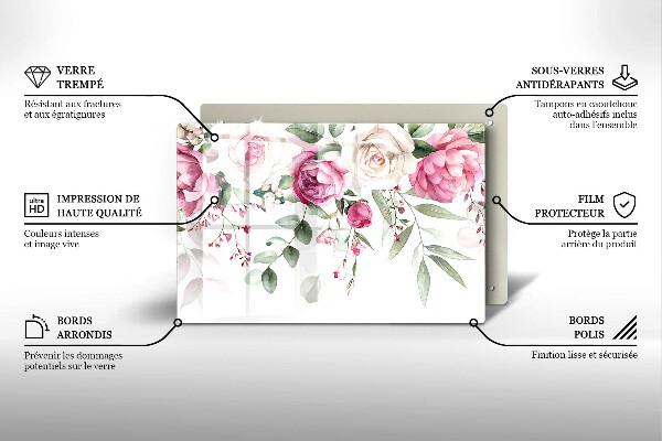 Steklena podloga za rezanje Akvarel vrtnice