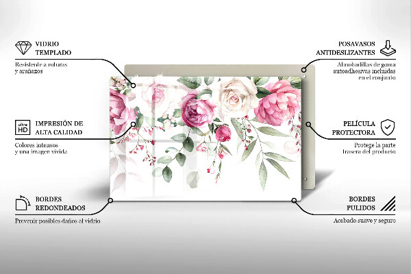 Steklena podloga za rezanje Akvarel vrtnice