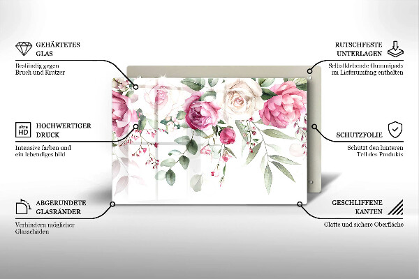 Steklena podloga za rezanje Akvarel vrtnice