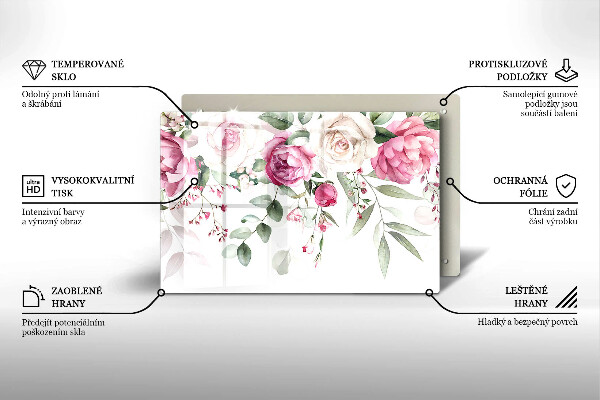 Steklena podloga za rezanje Akvarel vrtnice