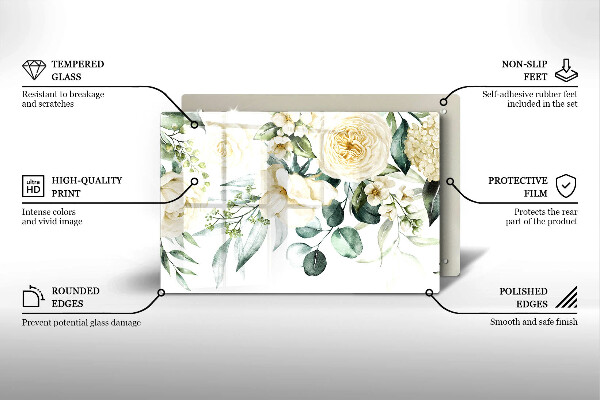 Steklena podloga za rezanje Akvarelne rože