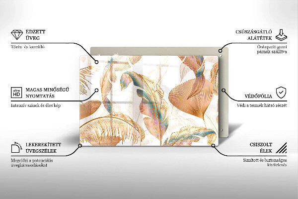 Steklena podloga za rezanje Boho perje in listi