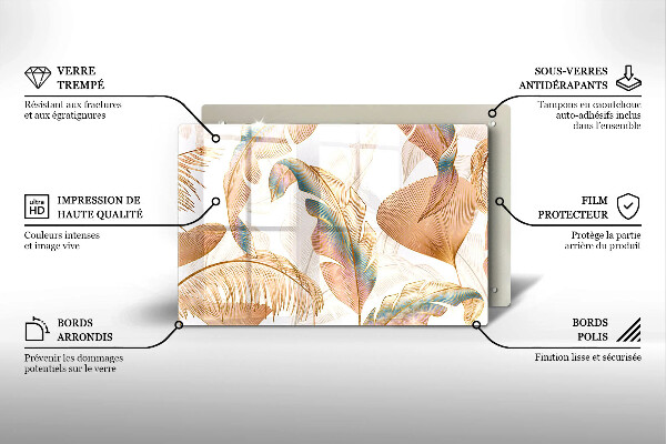 Steklena podloga za rezanje Boho perje in listi