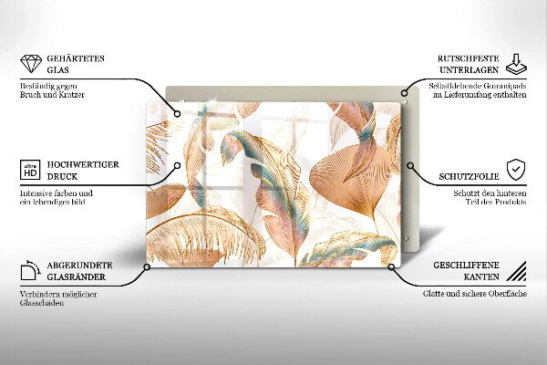 Steklena podloga za rezanje Boho perje in listi