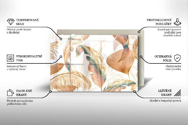 Steklena podloga za rezanje Boho perje in listi