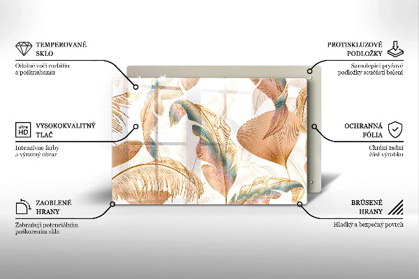 Steklena podloga za rezanje Boho perje in listi