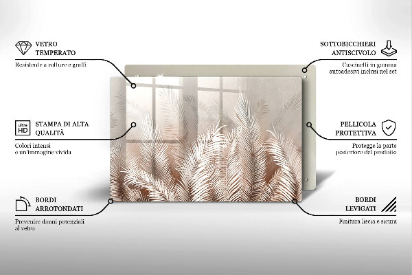 Steklena podloga za rezanje Boho rastlinski listi
