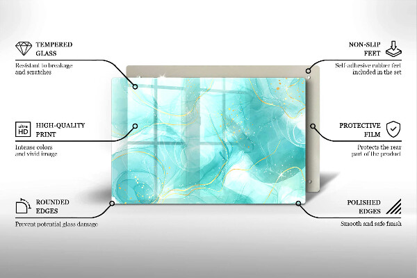 Steklena podloga za rezanje Modra in zlata abstrakcija