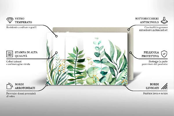Steklena podloga za rezanje Ilustracija rastlinskih listov