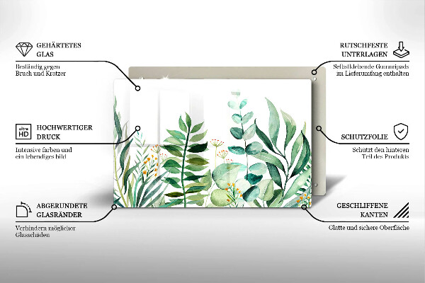 Steklena podloga za rezanje Ilustracija rastlinskih listov