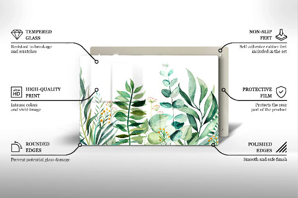 Steklena podloga za rezanje Ilustracija rastlinskih listov