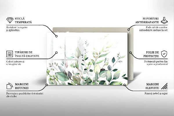 Steklena podloga za rezanje Akvarelne rastline