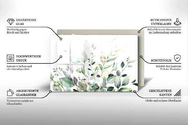 Steklena podloga za rezanje Akvarelne rastline