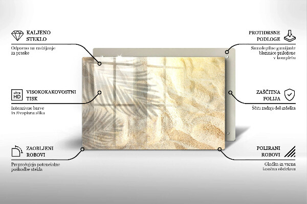 Steklena podloga za rezanje Palmovi listi in pesek