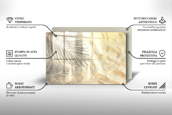Steklena podloga za rezanje Palmovi listi in pesek