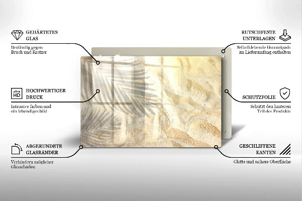 Steklena podloga za rezanje Palmovi listi in pesek