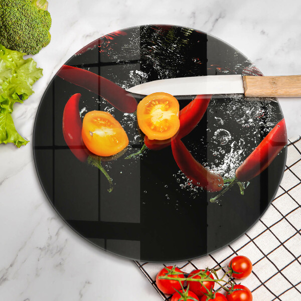 Steklena podloga za rezanje Čili paprike v vodi