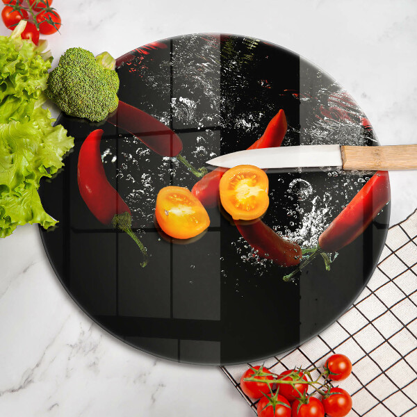 Steklena podloga za rezanje Čili paprike v vodi